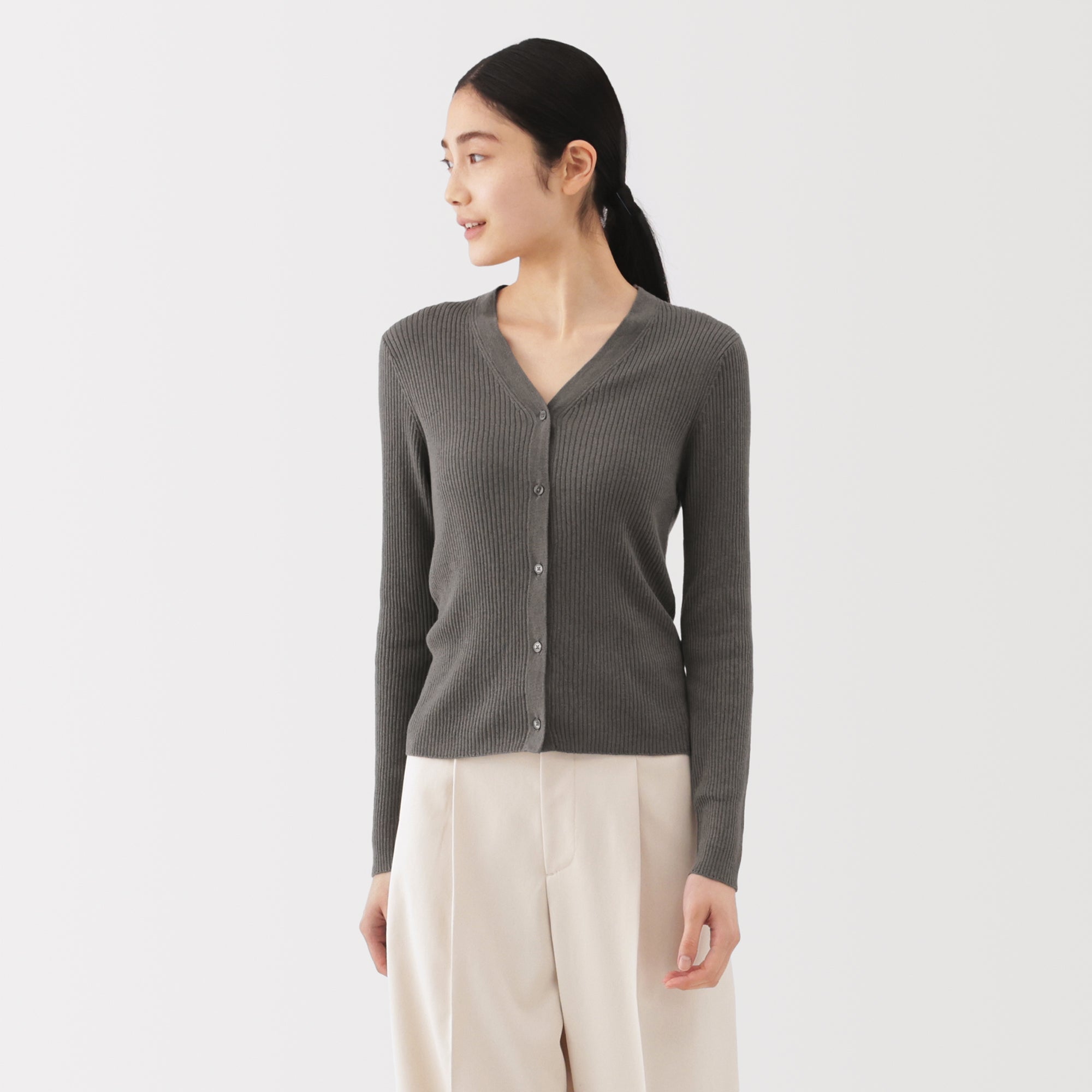 Lyocell Blend V-Neck Cardigan - Image 3
