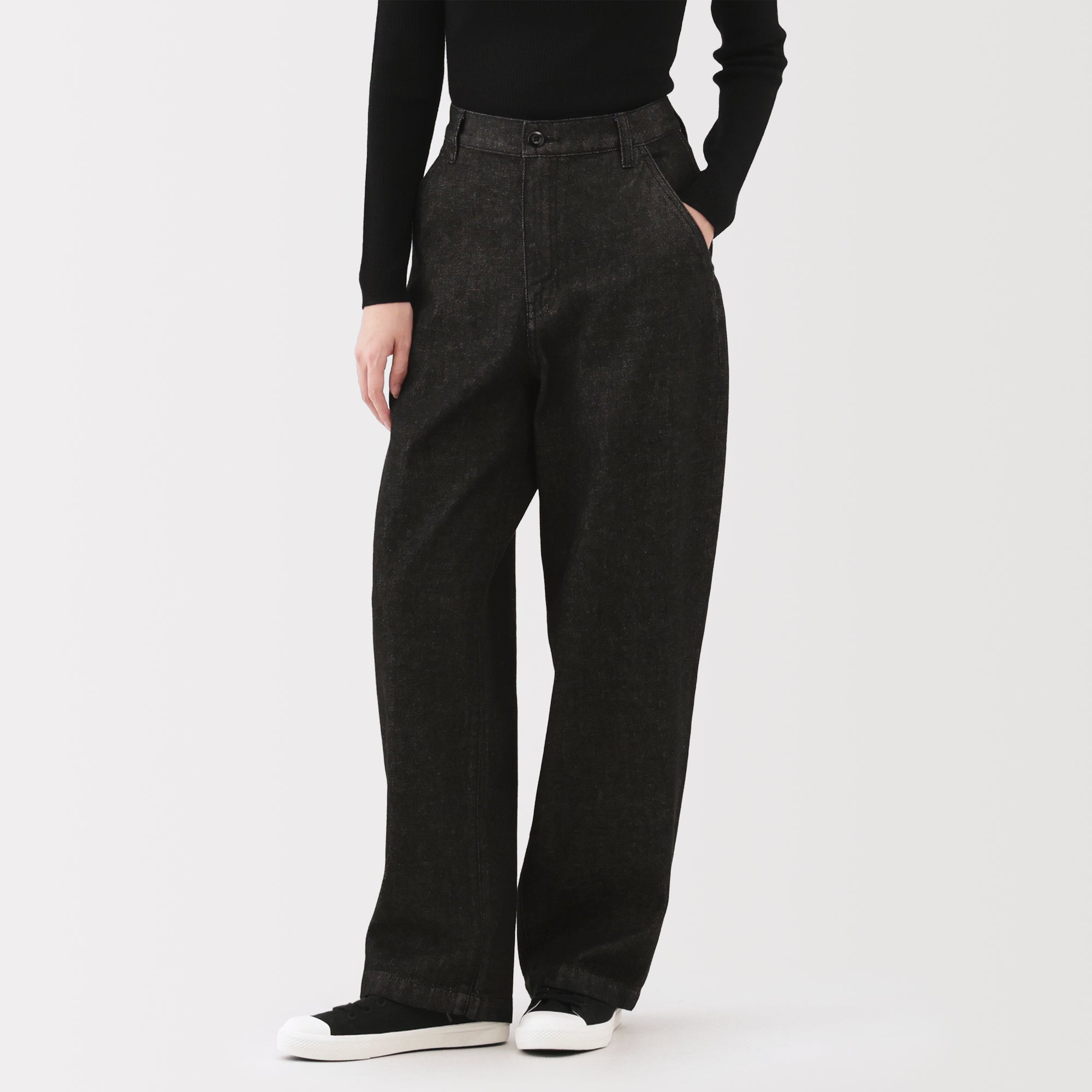 Kapok Blend Denim Wide Tapered Pants - Image 3