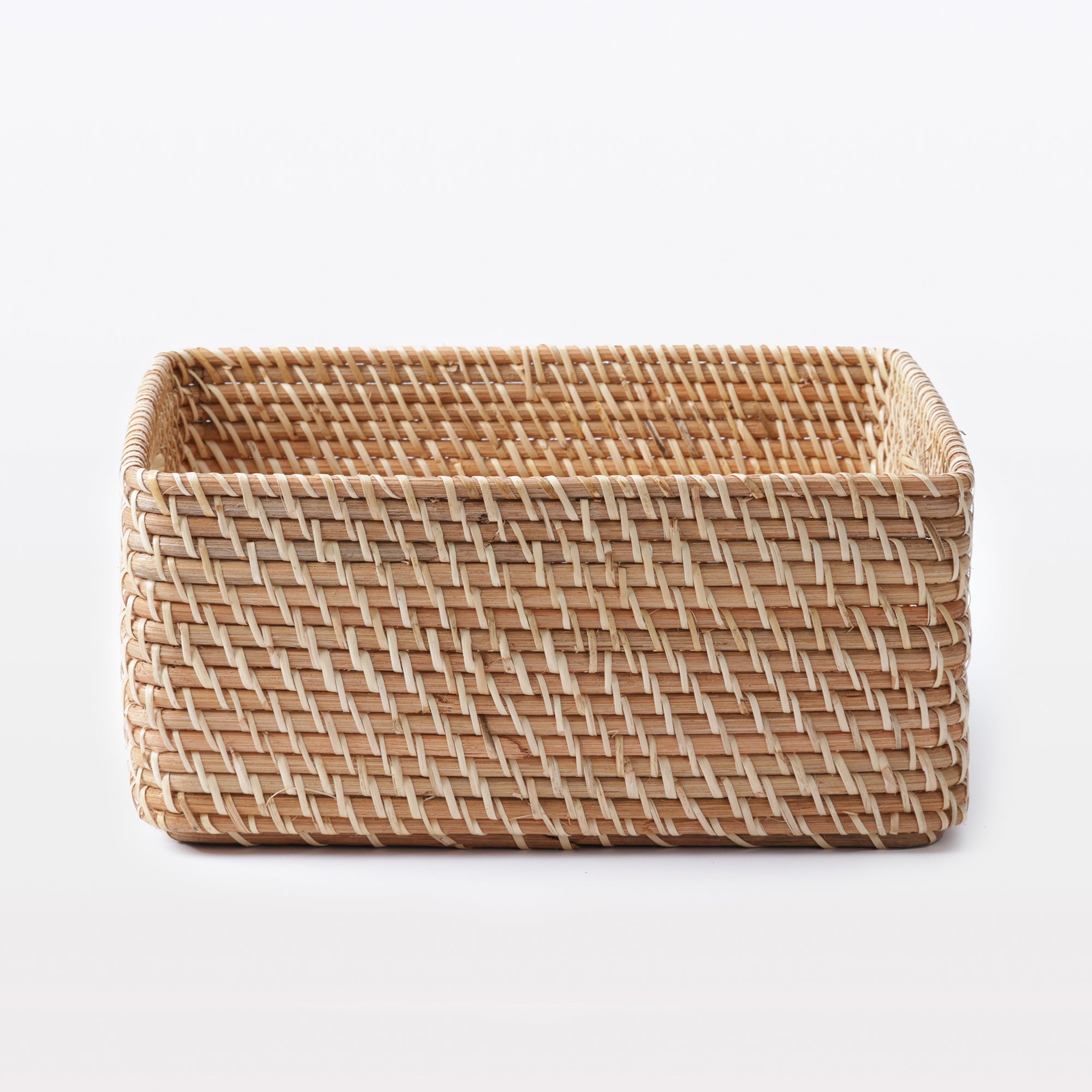 Rattan Stackable Square Basket With Handle - Medium W13.8 x D14.2 x H6.3 - Image 2