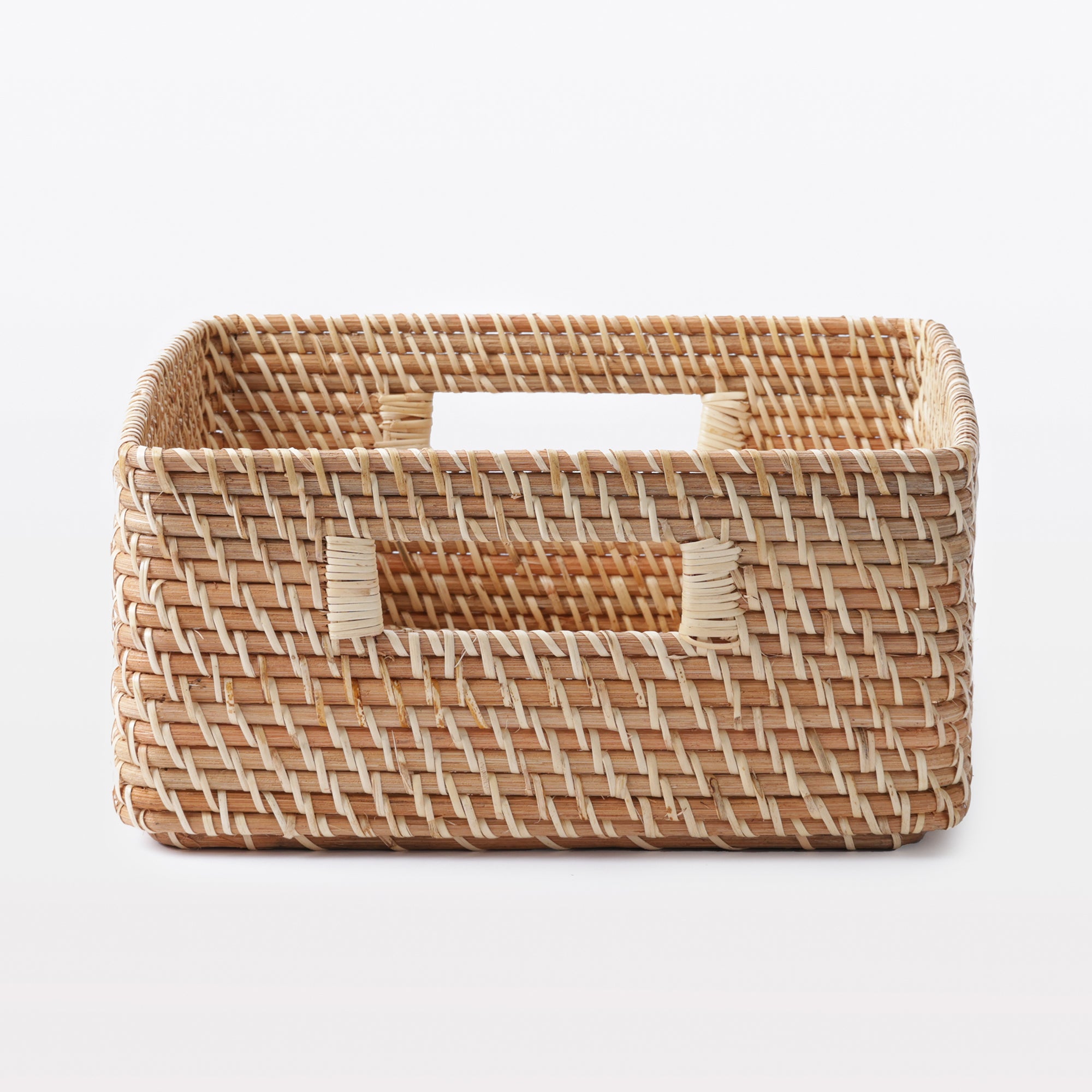 Rattan Stackable Square Basket With Handle - Medium W13.8 x D14.2 x H6.3 - Image 3