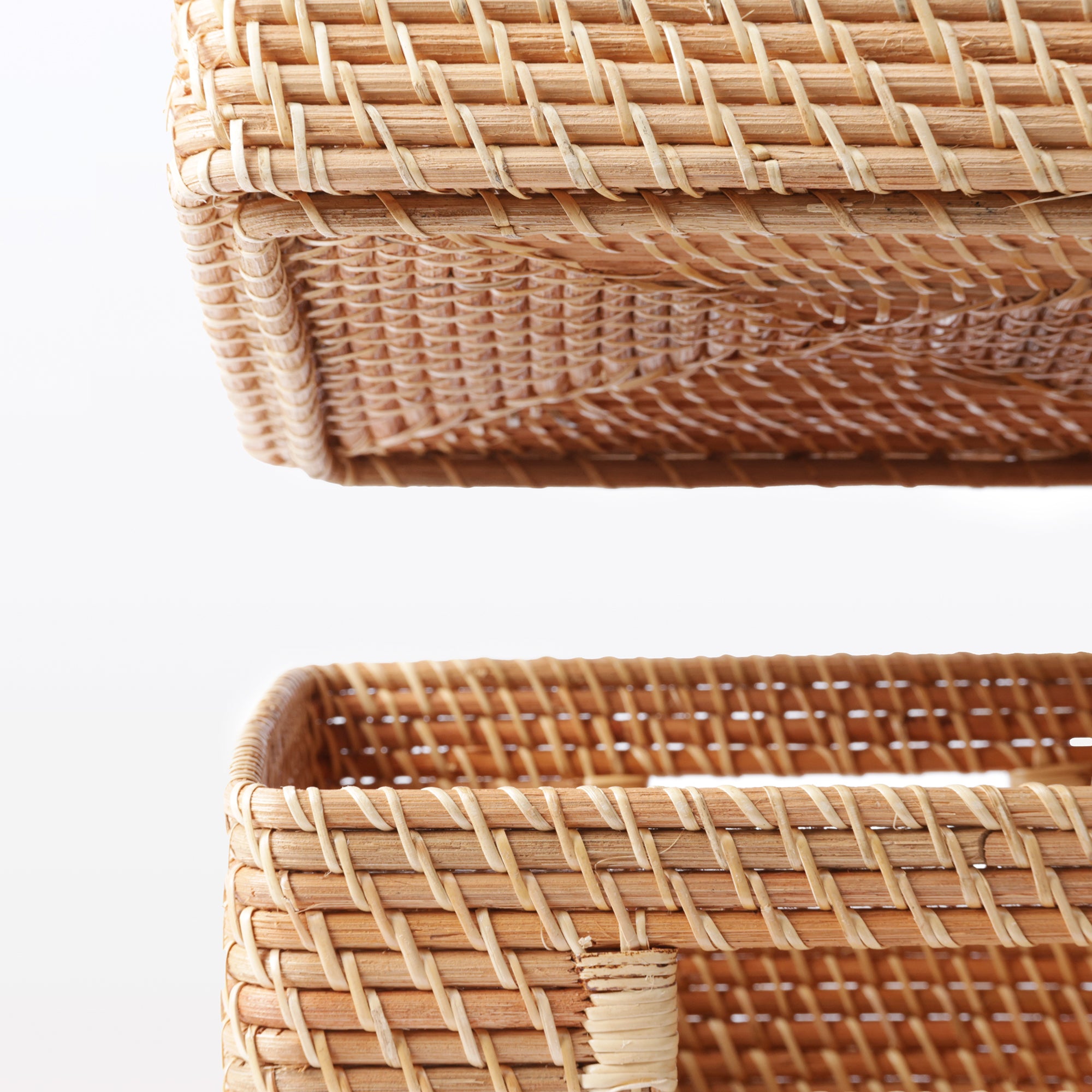 Rattan Stackable Square Basket With Handle - Medium W13.8 x D14.2 x H6.3 - Image 7