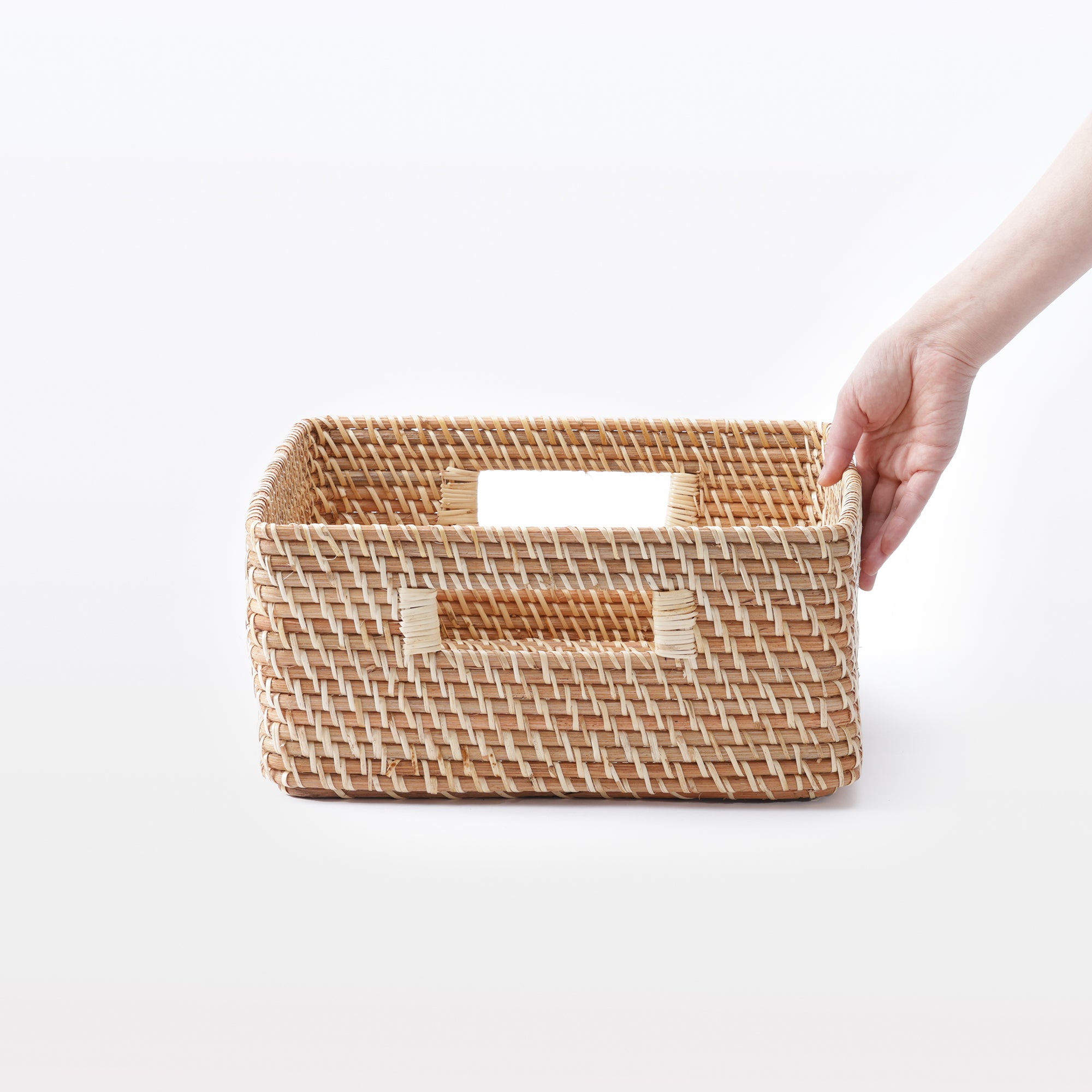 Rattan Stackable Square Basket With Handle - Medium W13.8 x D14.2 x H6.3 - Image 8