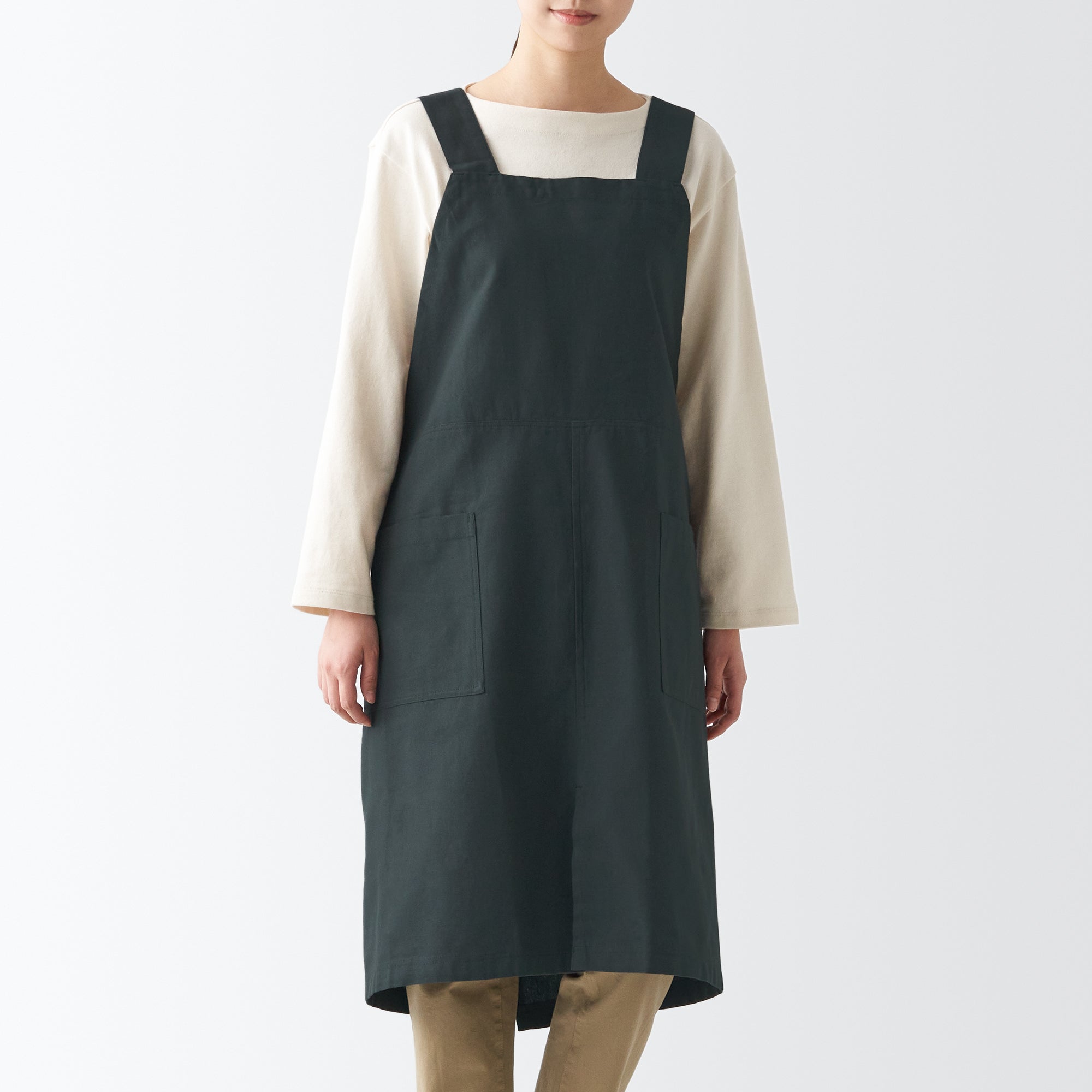 Plain Weave Cotton Shoulder Strap Apron - Dark Grey - Image 2
