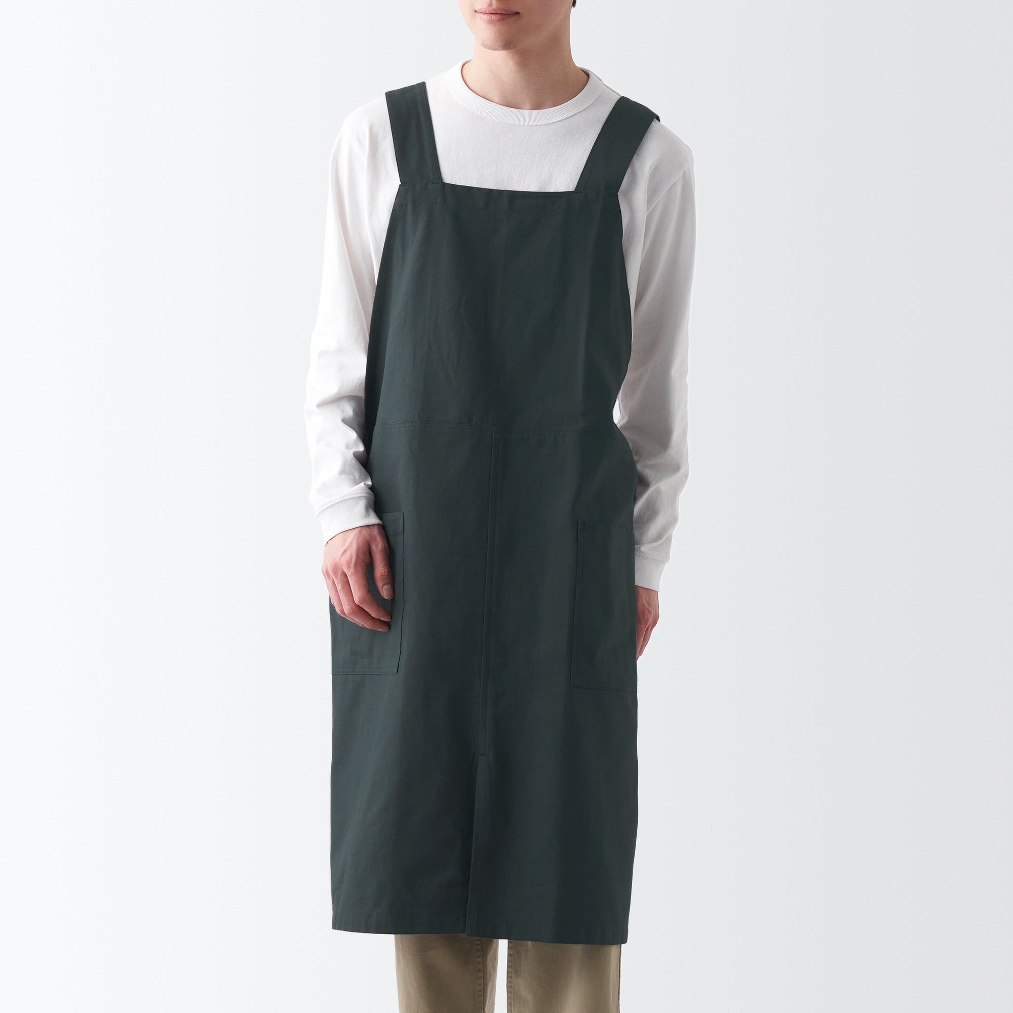Plain Weave Cotton Shoulder Strap Apron - Dark Grey - Image 5