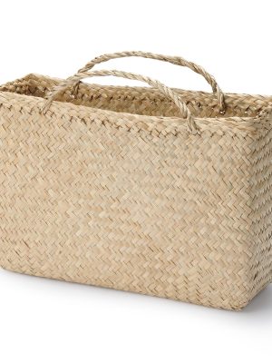 Seagrass Herringbone Basket with Handle - Large (W14.2 x D4.9 x H9.4)