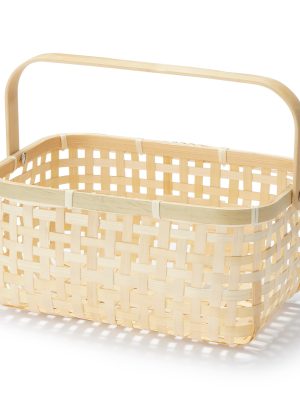 Bamboo Open Weave Basket with Handle - Small (W10.0 x D7.1 x H4.7)