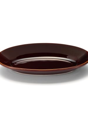 Porcelain Rimmed Oval Plate Medium - Brown Glaze