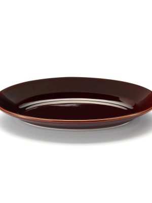 Porcelain Rimmed Oval Plate Large - Brown Glaze