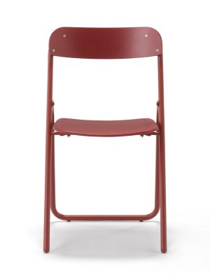 Steel Pipe Folding Chair with Wooden Seat - Burgundy