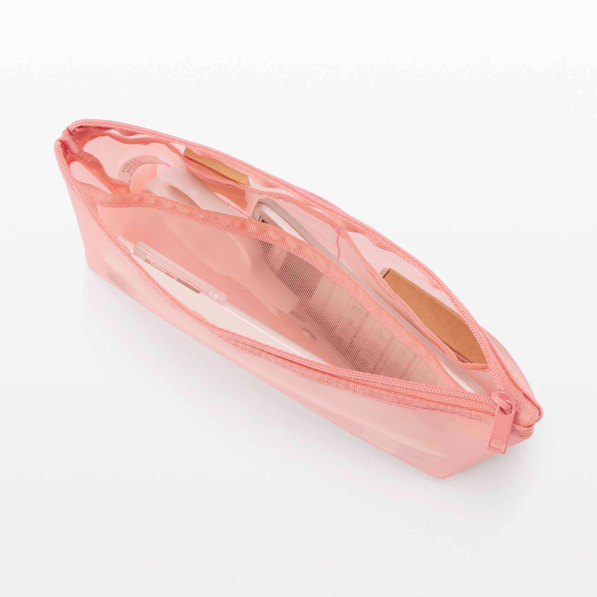 Nylon Mesh Pen Case with Gusset Tall - Pink - Image 6