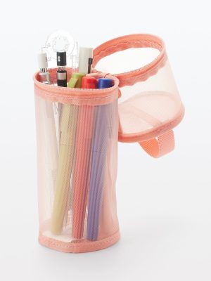 Nylon Mesh Vertical/Horizontal Pen Case Thin - Pink