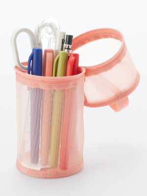 Nylon Mesh Vertical/Horizontal Pen Case Wide - Pink