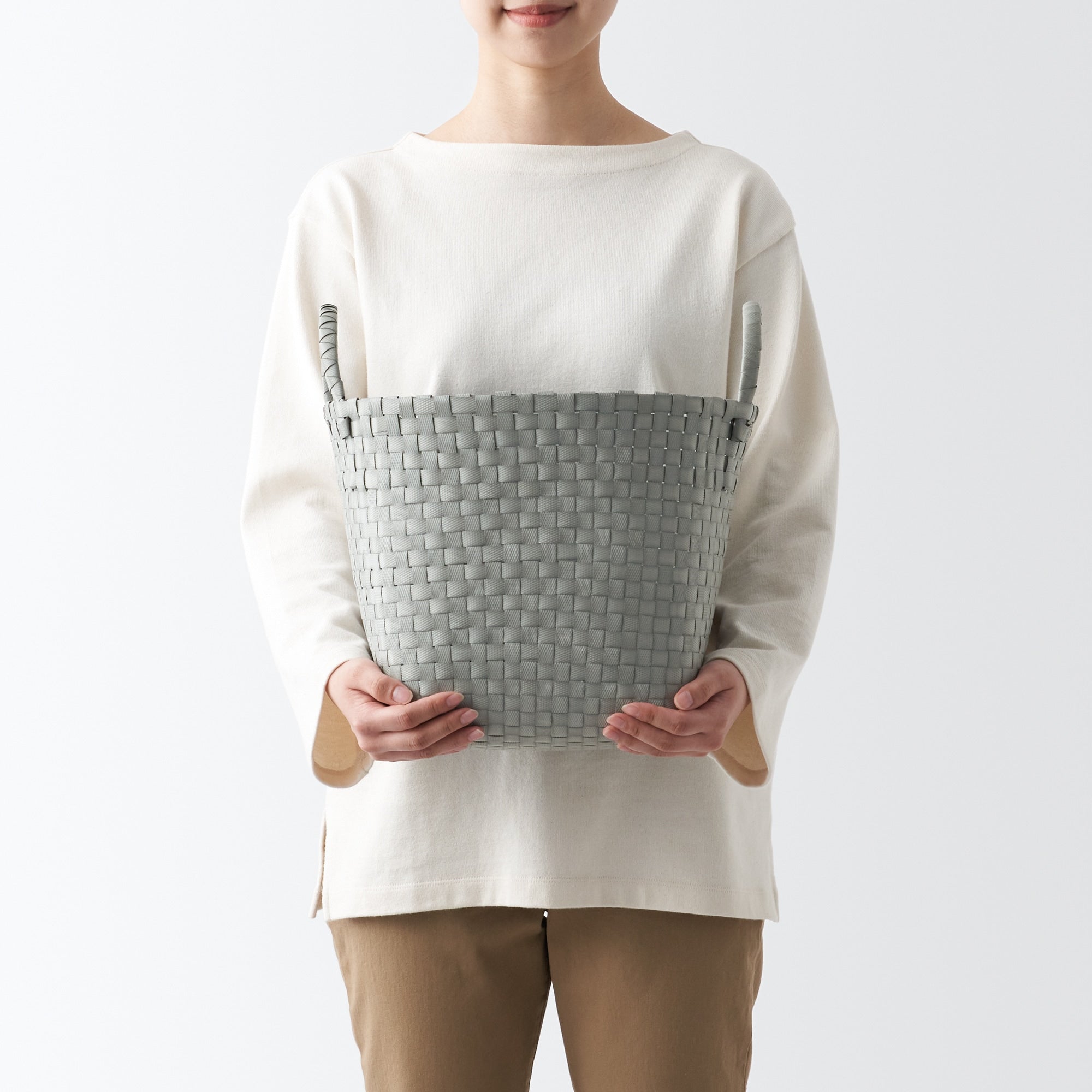 Recycled Polypropylene Strap Weave Basket - Gray - Medium (dia. 13 x H9.8) - Image 6