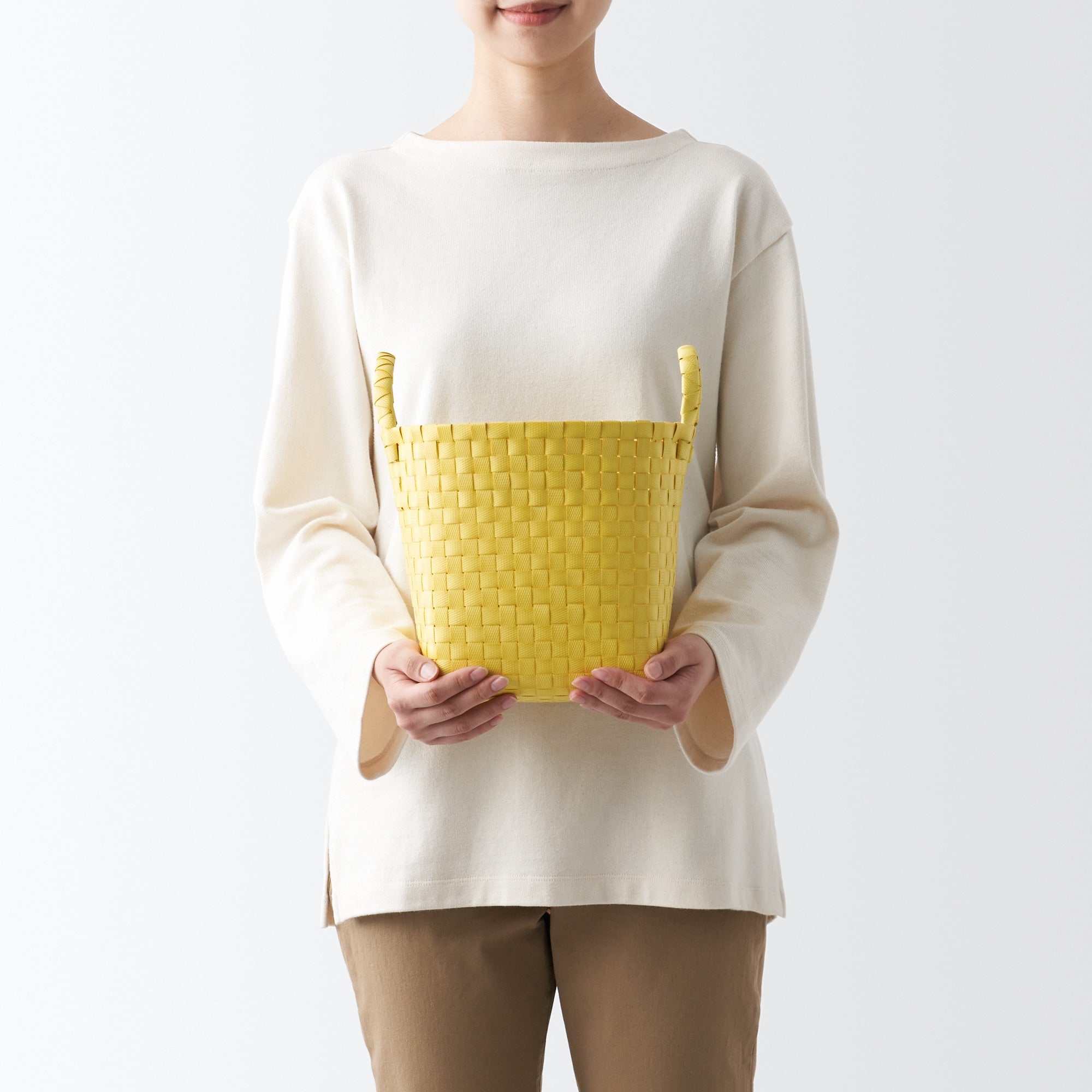 Recycled Polypropylene Strap Weave Basket - Yellow - Small (dia. 9.8 x H7.9) - Image 6