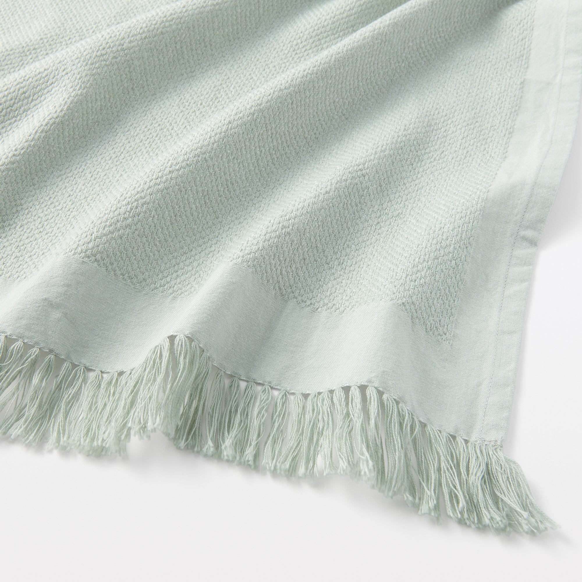 Indian Cotton Multipurpose Cloth with Fringes - Light Green - Image 4