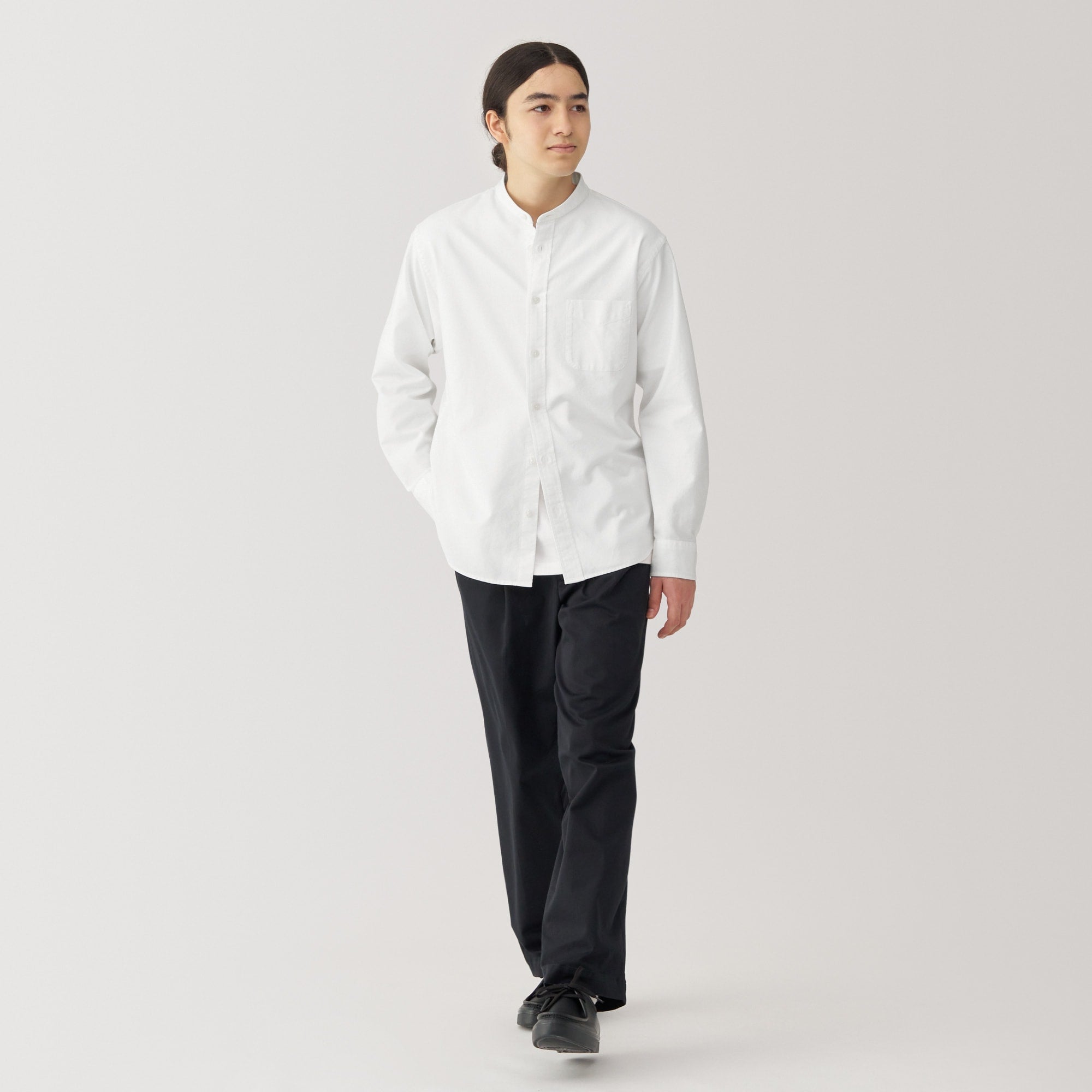 Men's Washed Oxford Stand Collar Long Sleeve Shirt - Image 4