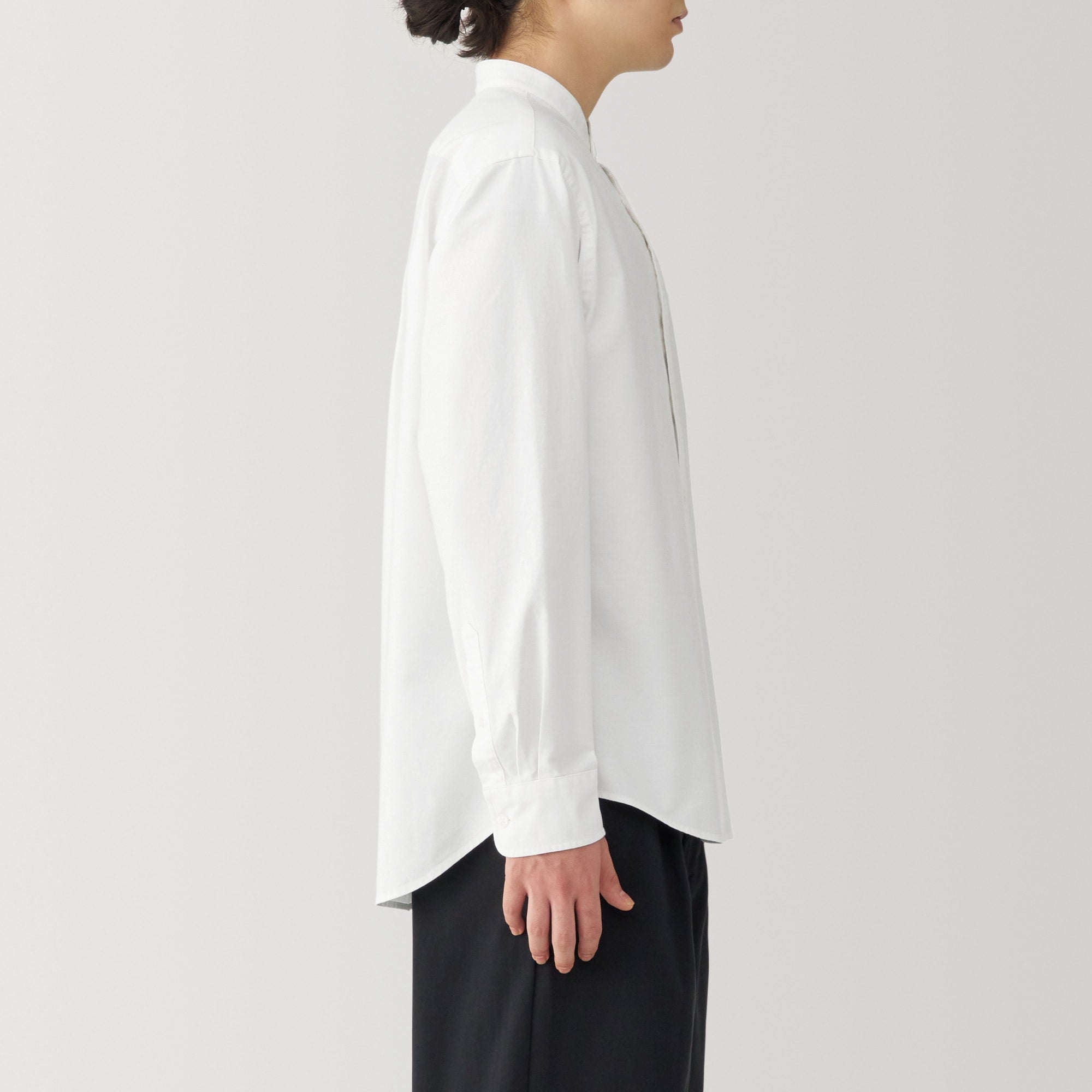 Men's Washed Oxford Stand Collar Long Sleeve Shirt - Image 5