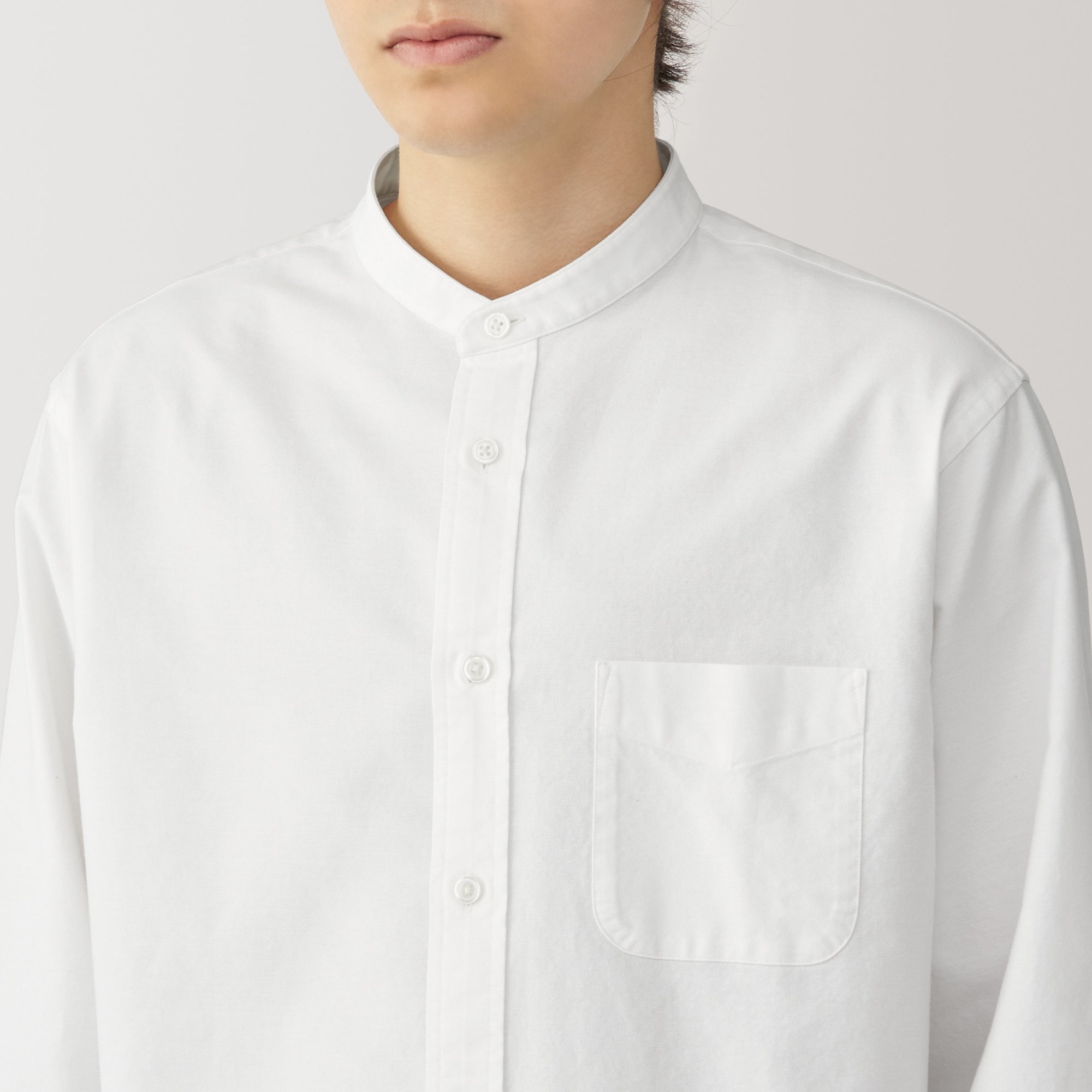 Men's Washed Oxford Stand Collar Long Sleeve Shirt - Image 7