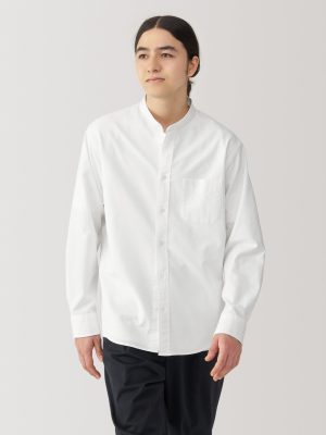 Men's Washed Oxford Stand Collar Long Sleeve Shirt