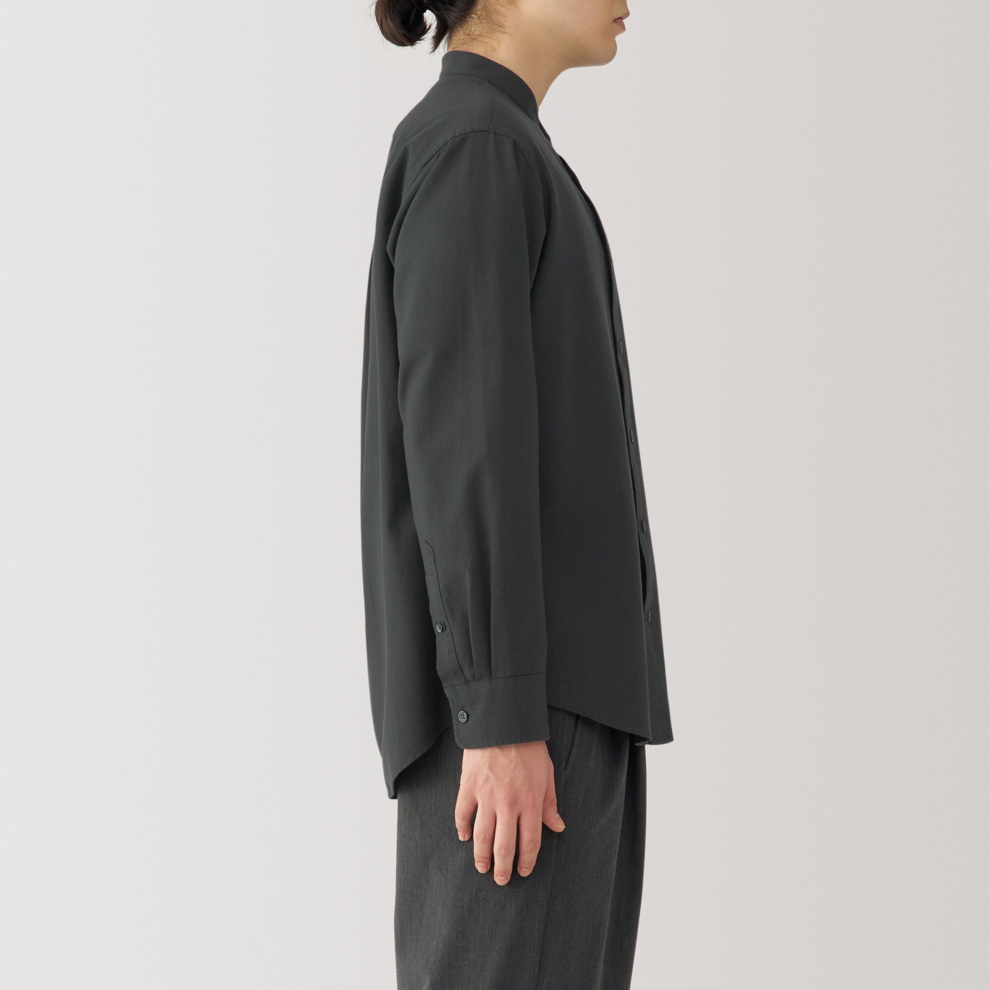 Men's Washed Oxford Stand Collar Long Sleeve Shirt - Image 13