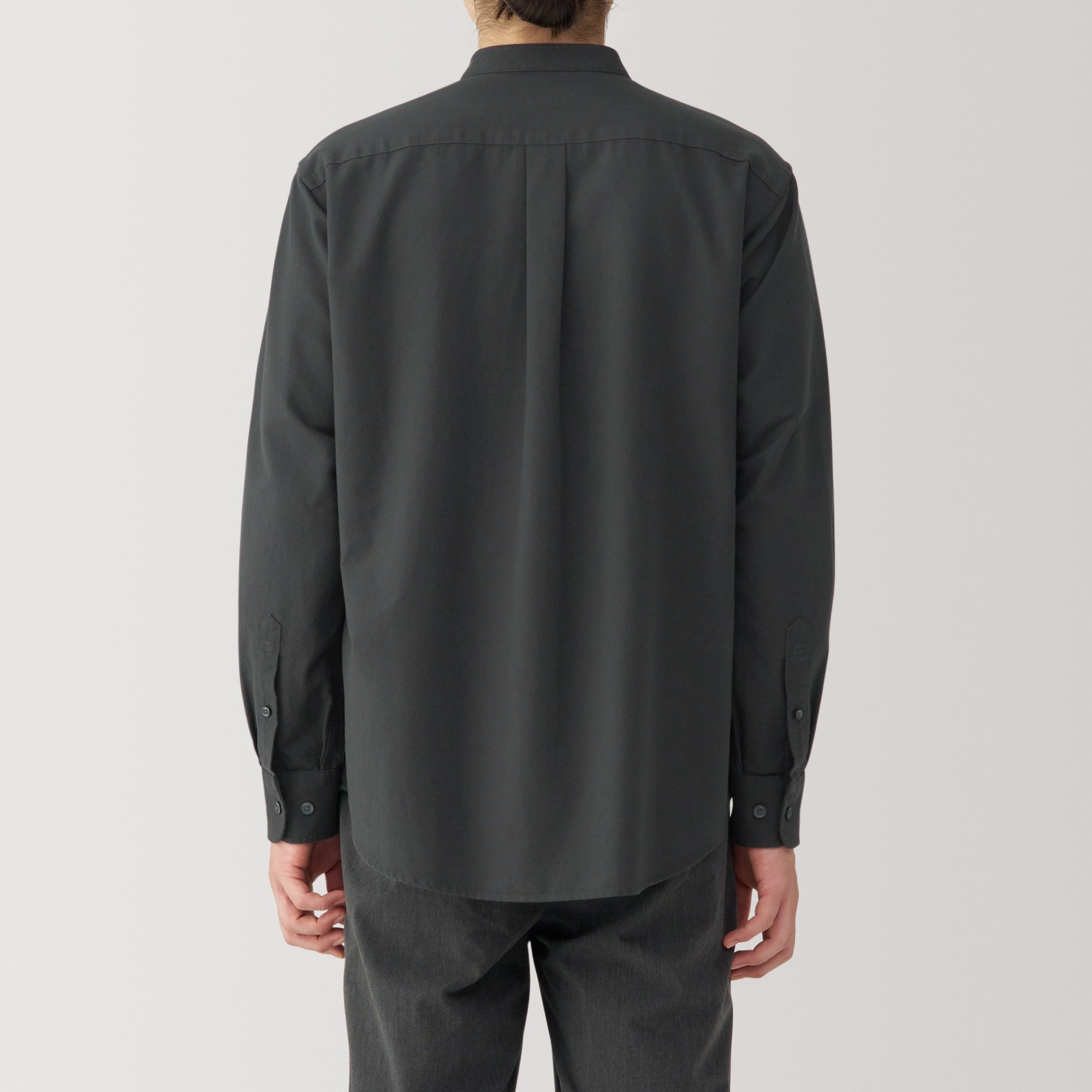 Men's Washed Oxford Stand Collar Long Sleeve Shirt - Image 14