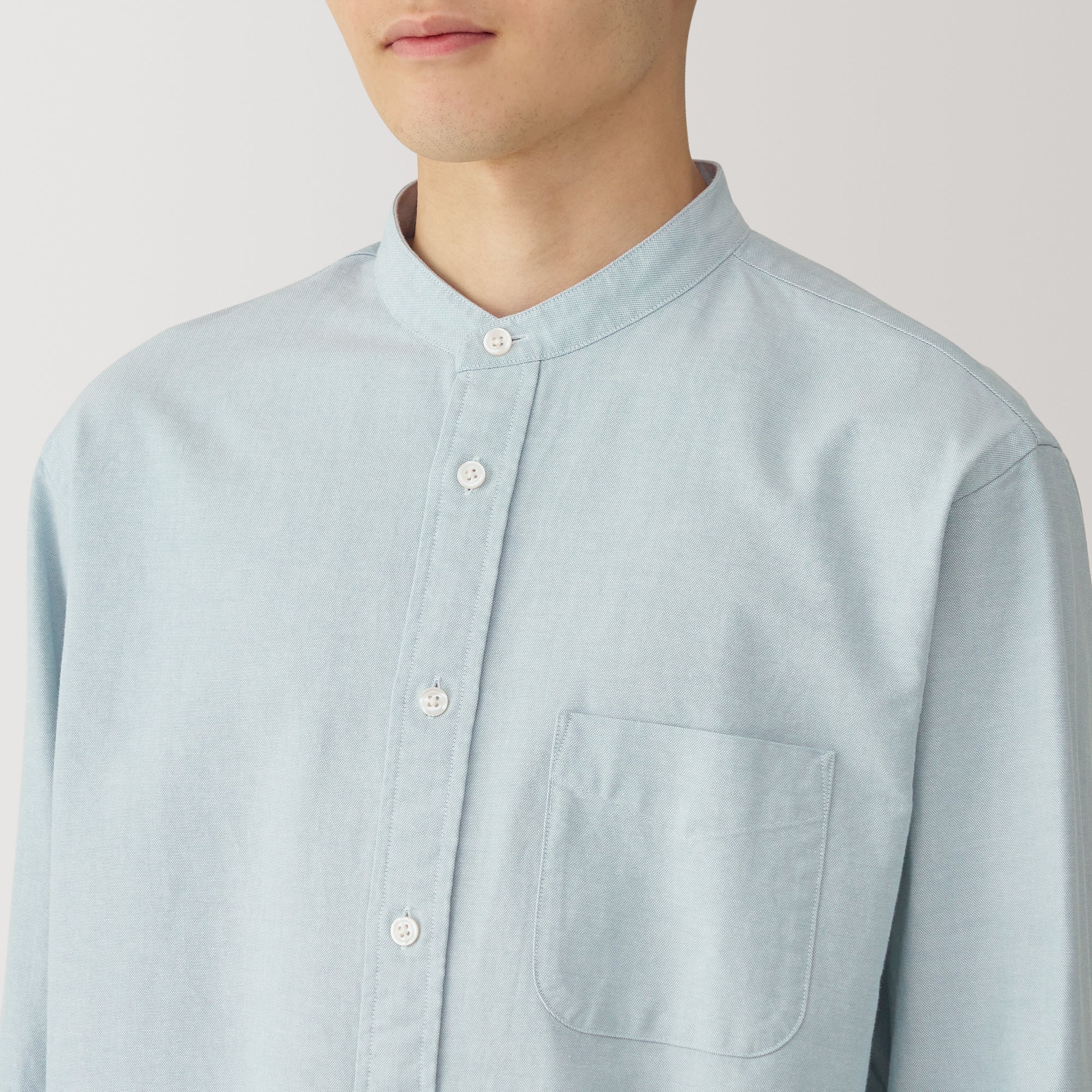 Men's Washed Oxford Stand Collar Long Sleeve Shirt - Image 23