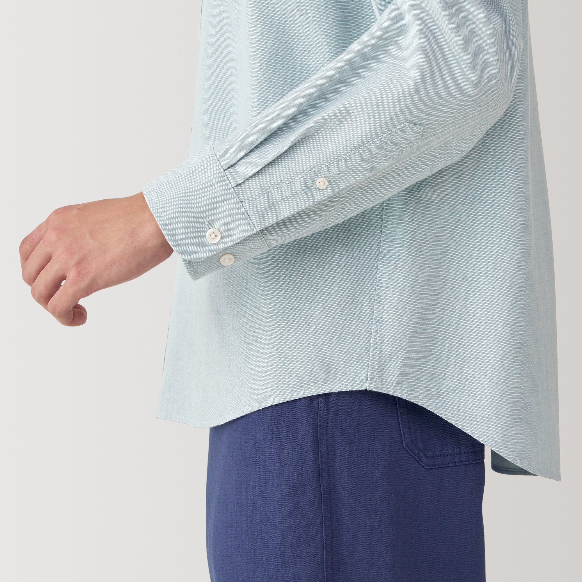 Men's Washed Oxford Stand Collar Long Sleeve Shirt - Image 24