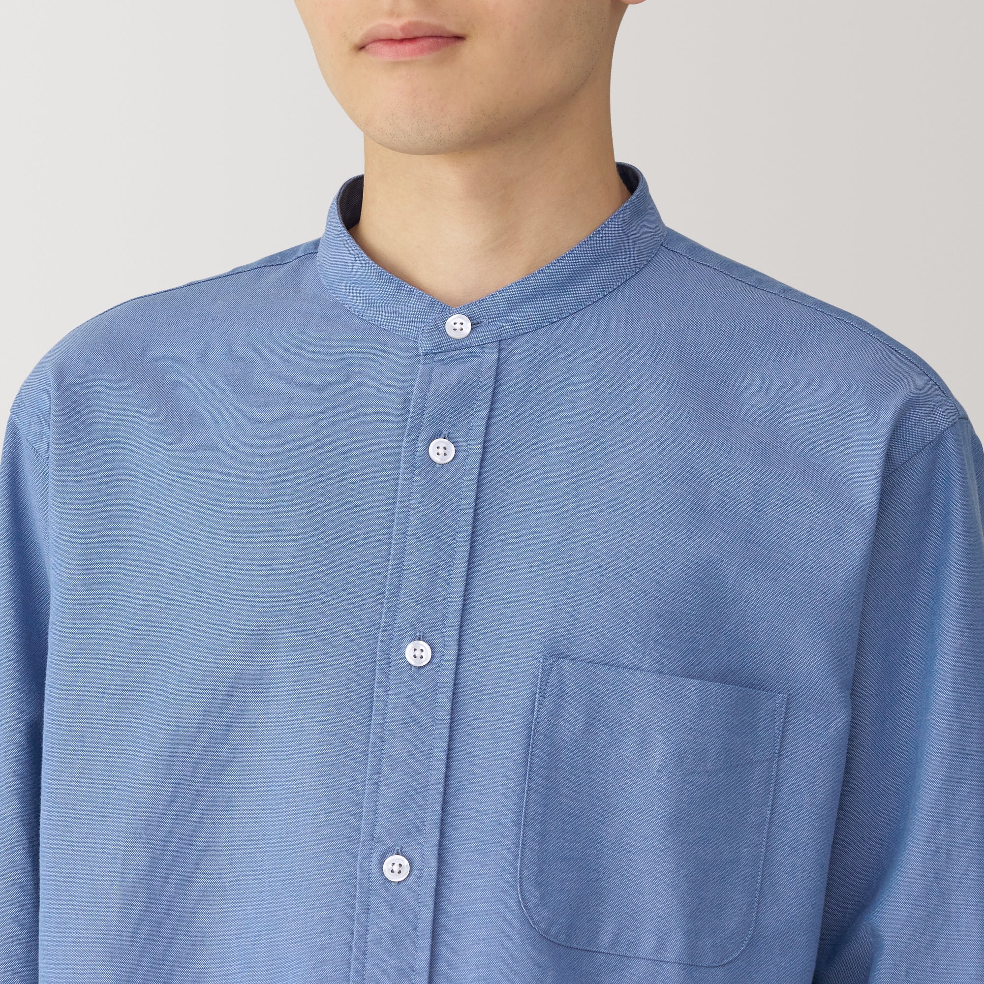 Men's Washed Oxford Stand Collar Long Sleeve Shirt - Image 31