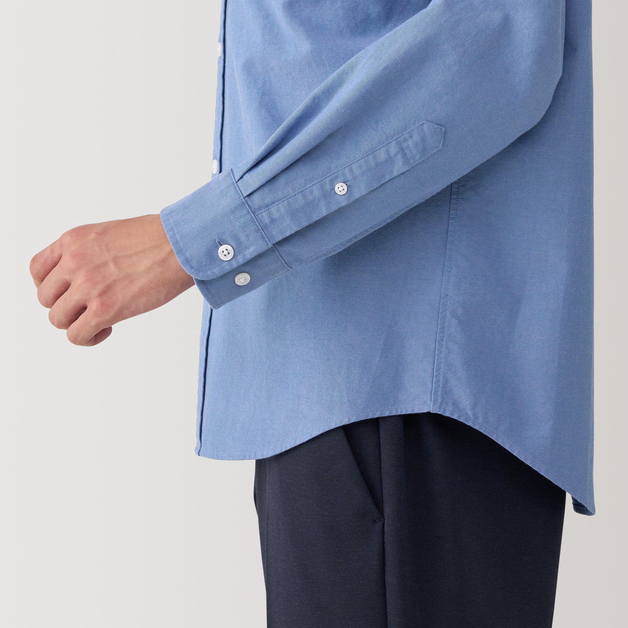 Men's Washed Oxford Stand Collar Long Sleeve Shirt - Image 32